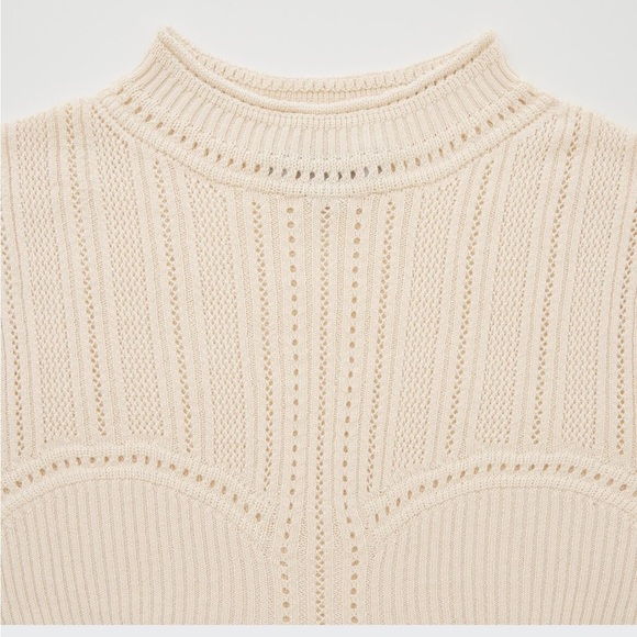 Uniqlo x Mame kurogouchi 3D Knit Mesh Half Sleeve Sweater Cream - Picture 9 of 9